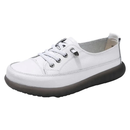 Sport Shoes Women Natural Genuine Leather Flat Casual Shoes Female Ballet Flats Lace Up White Court Sneakers Ladies Flats