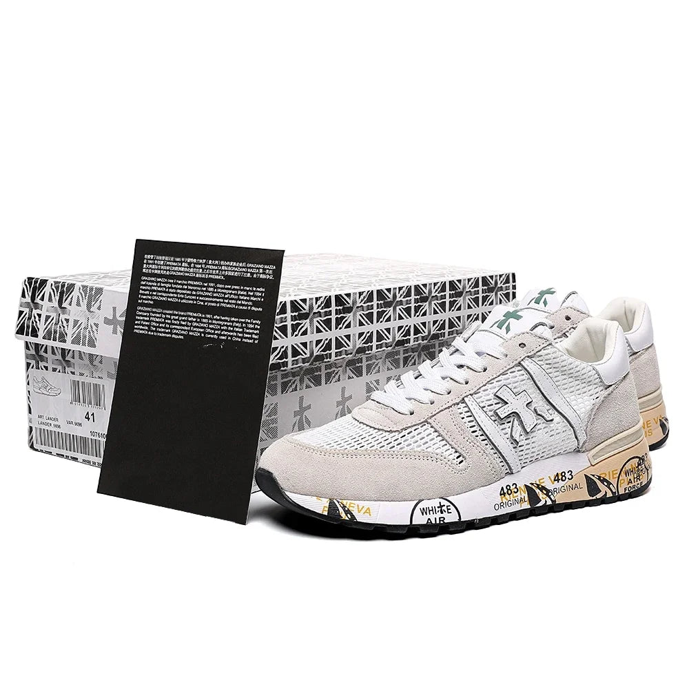 PREMIATA Men's Retro Light Luxury Mesh Perforated Breathable Jogging Shoes Fashion Trend Versatile Light Casual Sports Shoes